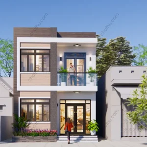 Nhà 2 tầng mái bằng phong cách hiện đại diện tích: 5.7x17m - V820