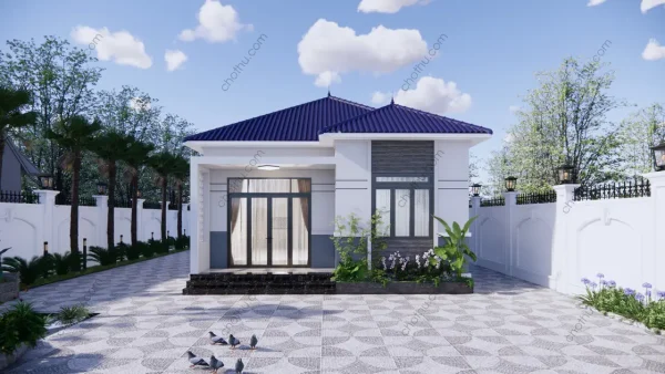 Mẫu nhà cấp 4 mái Nhật diện tích: 7.3x8.6m - V832