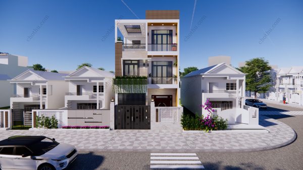 Thiết kế mẫu nhà 3 tầng mặt tiền đẹp diện tích: 7x11.3m - V545