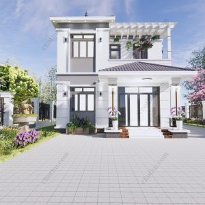 Mẫu nhà mái thái Nhật Bản 2 tầng diện tích: 8x9m - V603