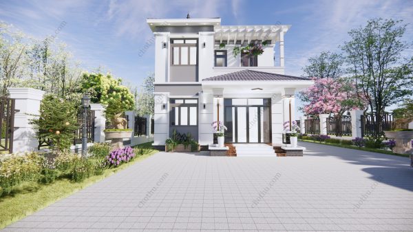 Mẫu nhà mái thái Nhật Bản 2 tầng diện tích: 8x9m - V603