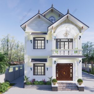 Mẫu nhà mái Thái 2 tầng 3 phòng ngủ diện tích: 8x12m - V617