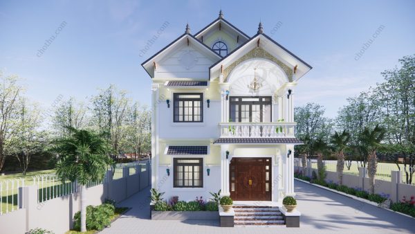 Mẫu nhà mái Thái 2 tầng 3 phòng ngủ diện tích: 8x12m - V617