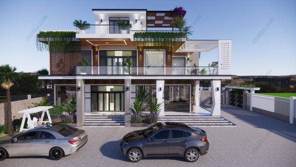 Nhà 2 tầng hiện đại mái thái đẹp diện - tích: 8.5x16.5m - V443