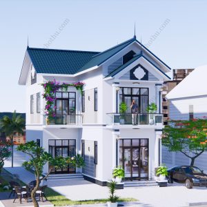 Nhà mái Thái chữ L 2 tầng tiện nghi diện tích: 7,5x13,6m - V418