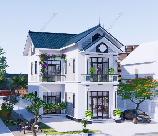 Nhà mái Thái chữ L 2 tầng tiện nghi diện tích: 7,5x13,6m - V418