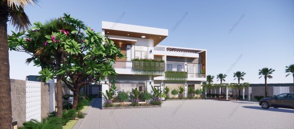 Nhà chữ L hiện đại 2 tầng mái bằng diện tích: 15,2x18,6m - V444 - Hình ảnh 5