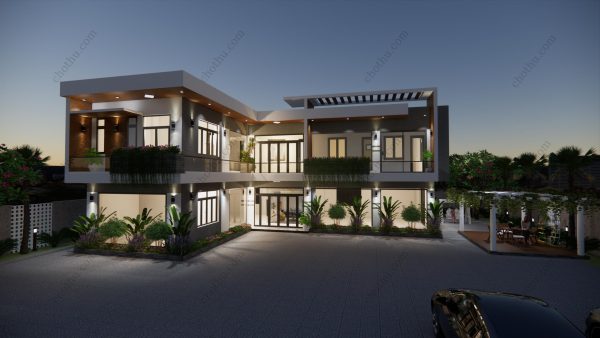 Nhà chữ L hiện đại 2 tầng mái bằng diện tích: 15,2x18,6m - V444 - Hình ảnh 7