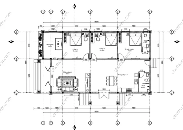 Mẫu nhà cấp 4 mái Thái diện tích: 10x16.5m - V873 - Hình ảnh 9