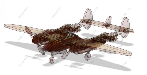 Máy bay Lockheed P-38L Lightning - đồ chơi gỗ - tệp kỹ thuật số để cắt laser – Mô hình 3D - Hình ảnh 4