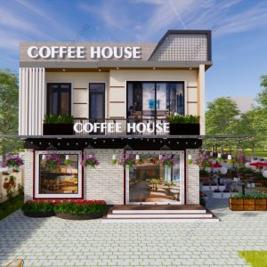 Quán cafe kết hợp nhà ở đơn giản và tiện nghi diện tích: 10x10m - V377