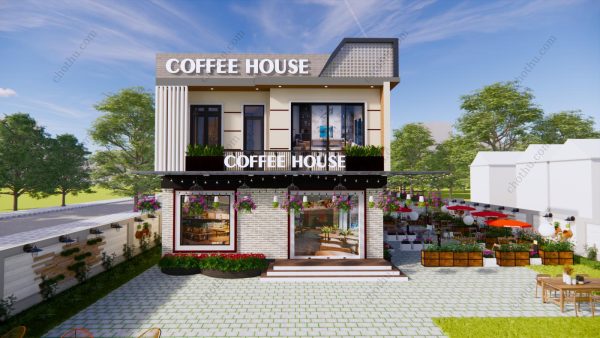 Quán cafe kết hợp nhà ở đơn giản và tiện nghi diện tích: 10x10m - V377 - Hình ảnh 3