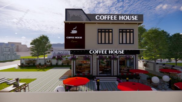 Quán cafe kết hợp nhà ở đơn giản và tiện nghi diện tích: 10x10m - V377 - Hình ảnh 4
