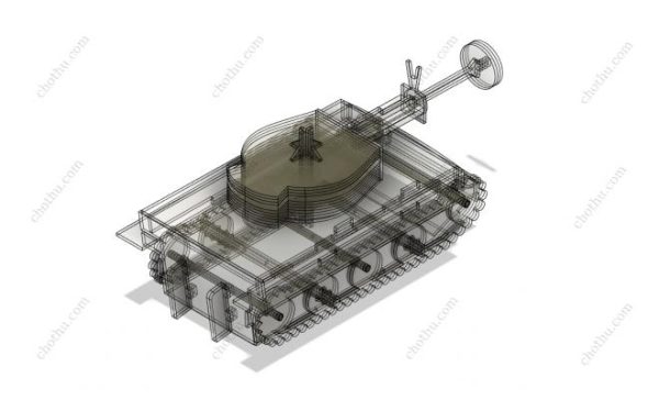 Mô hình xe tăng đồ chơi gỗ cắt bằng laser - Mô hình 3D - Hình ảnh 5