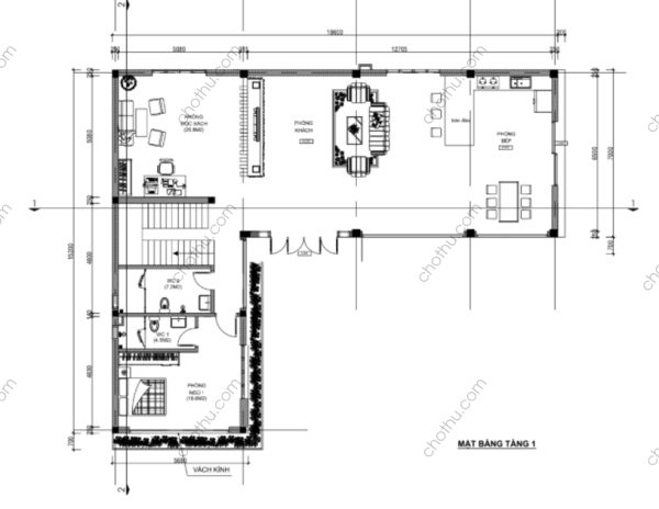 Nhà chữ L hiện đại 2 tầng mái bằng diện tích: 15,2x18,6m - V444 - Hình ảnh 9