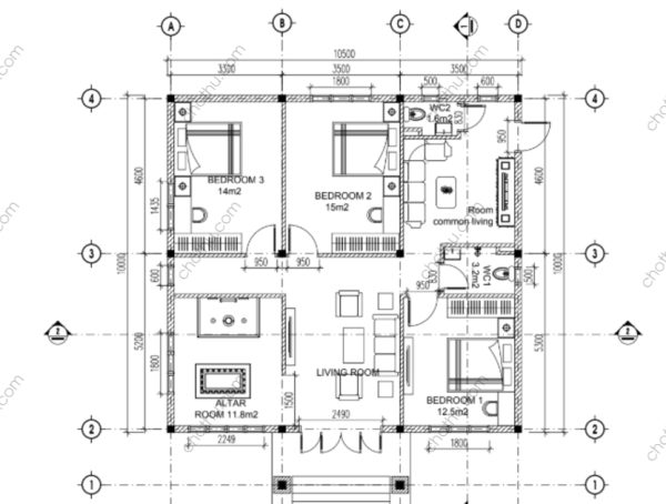 Mẫu nhà cấp 4 mái Nhật diện tích: 10.5x10m - V464 - Hình ảnh 7