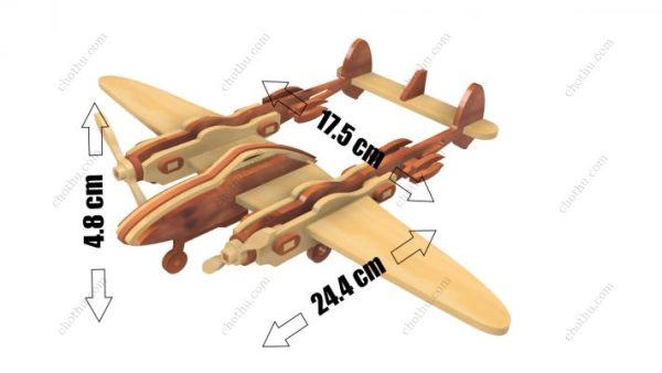 Máy bay Lockheed P-38L Lightning - đồ chơi gỗ - tệp kỹ thuật số để cắt laser – Mô hình 3D - Hình ảnh 3