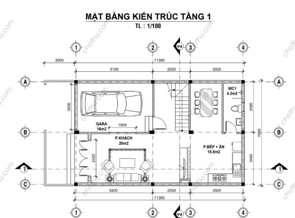 Thiết kế mẫu nhà 3 tầng mặt tiền đẹp diện tích: 7x11.3m - V545 - Hình ảnh 9