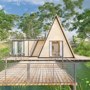 Bản vẽ kiến ​​trúc - Cabin hiện đại 10,8x8m có gác xép - Bản thiết kế nhà nghỉ dưỡng tùy chỉnh