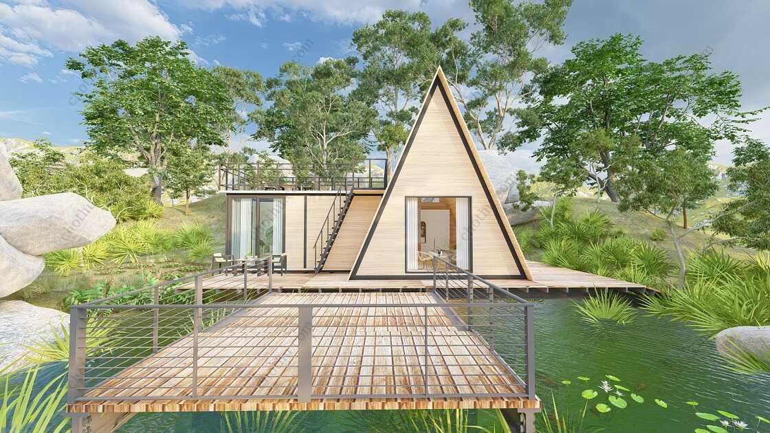 Bản vẽ kiến ​​trúc - Cabin hiện đại 10,8x8m có gác xép - Bản thiết kế nhà nghỉ dưỡng tùy chỉnh