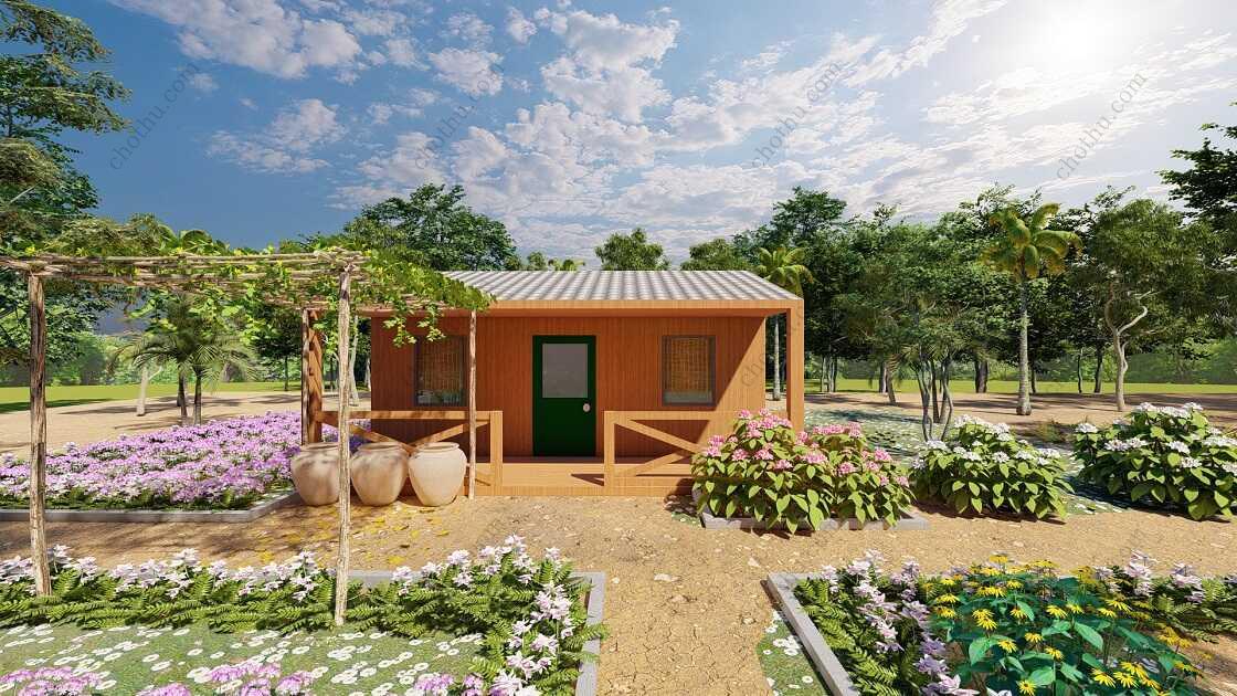 Bản vẽ kiến ​​trúc nhà gỗ hiện đại 6,5x6,5m - Bản thiết kế nhà nghỉ dưỡng tùy chỉnh