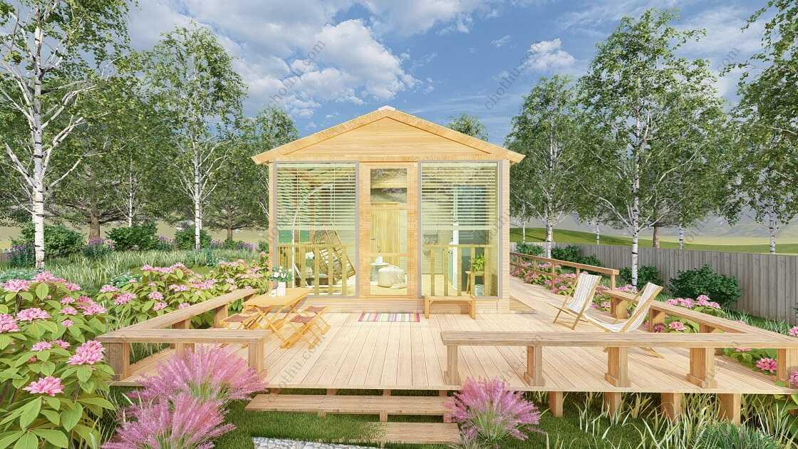 Bản vẽ kiến ​​trúc nhà gỗ hiện đại 11,6x4,6m - Bản thiết kế nhà nghỉ dưỡng tùy chỉnh