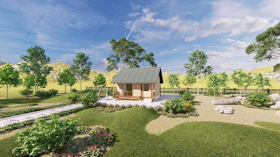 Bản vẽ kiến ​​trúc nhà gỗ hiện đại 7,5x6m - Bản thiết kế nhà nghỉ dưỡng tùy chỉnh