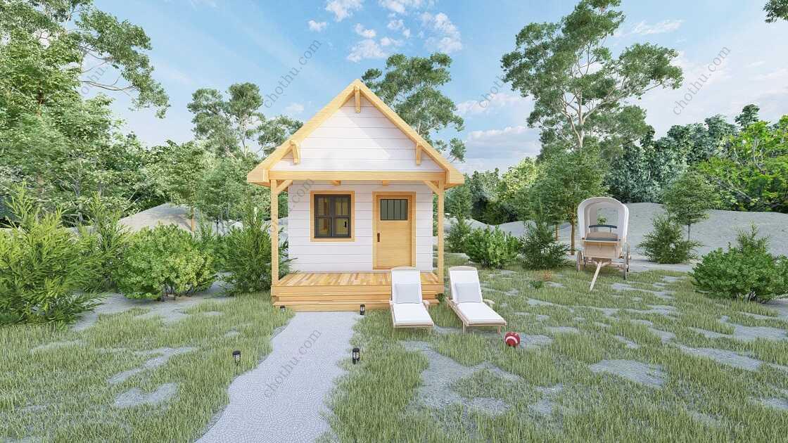 Bản vẽ kiến ​​trúc nhà gỗ hiện đại 8x4m - Bản thiết kế nhà nghỉ dưỡng tùy chỉnh