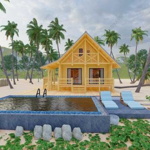 Bản vẽ kiến ​​trúc - Cabin hiện đại 9,7x9m có gác xép - Bản thiết kế nhà nghỉ dưỡng tùy chỉnh