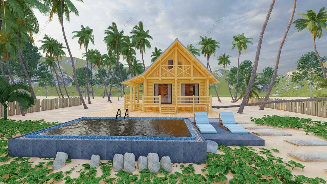 Bản vẽ kiến ​​trúc - Cabin hiện đại 9,7x9m có gác xép - Bản thiết kế nhà nghỉ dưỡng tùy chỉnh