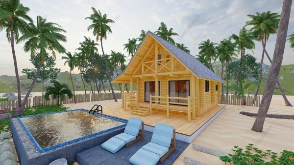 Bản vẽ kiến ​​trúc - Cabin hiện đại 9,7x9m có gác xép - Bản thiết kế nhà nghỉ dưỡng tùy chỉnh - Hình ảnh 9