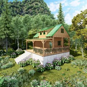 Bản vẽ kiến ​​trúc - Cabin hiện đại 6,5x6,8m có gác xép - Bản thiết kế nhà nghỉ dưỡng tùy chỉnh
