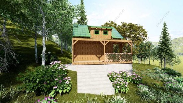 Bản vẽ kiến ​​trúc - Cabin hiện đại 6,5x6,8m có gác xép - Bản thiết kế nhà nghỉ dưỡng tùy chỉnh - Hình ảnh 5