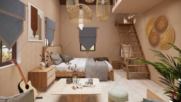 Bản vẽ kiến ​​trúc - Nhà gỗ hiện đại 6x4,5m có gác xép - Bản thiết kế nhà nghỉ dưỡng tùy chỉnh - Hình ảnh 13