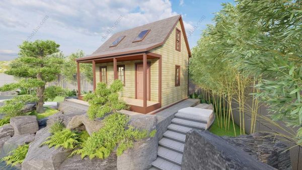 Bản vẽ kiến ​​trúc - Nhà gỗ hiện đại 6x4,5m có gác xép - Bản thiết kế nhà nghỉ dưỡng tùy chỉnh - Hình ảnh 6