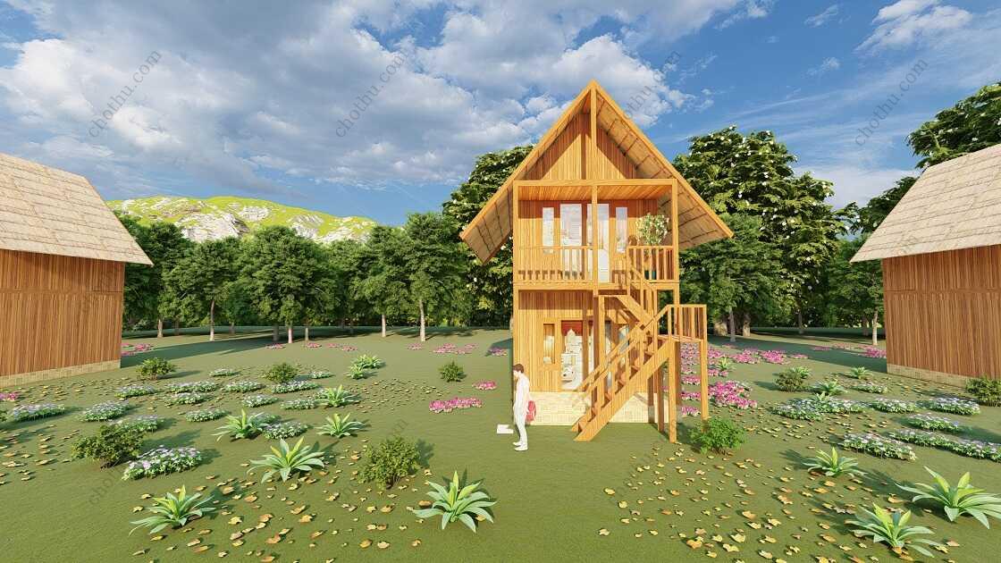 Bản vẽ kiến ​​trúc - Cabin hiện đại 7,9x4,1m có gác xép - Bản thiết kế nhà nghỉ dưỡng tùy chỉnh