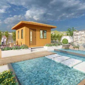 Bản vẽ kiến ​​trúc nhà gỗ hiện đại 6,4x5,2m - Bản thiết kế nhà nghỉ dưỡng tùy chỉnh
