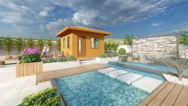 Bản vẽ kiến ​​trúc nhà gỗ hiện đại 6,4x5,2m - Bản thiết kế nhà nghỉ dưỡng tùy chỉnh