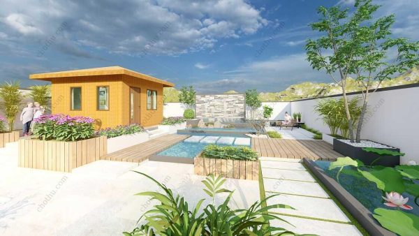 Bản vẽ kiến ​​trúc nhà gỗ hiện đại 6,4x5,2m - Bản thiết kế nhà nghỉ dưỡng tùy chỉnh - Hình ảnh 9