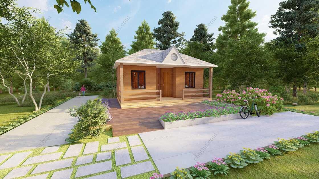 Bản vẽ kiến ​​trúc nhà gỗ hiện đại 8,4x5,2m - Bản thiết kế nhà nghỉ dưỡng tùy chỉnh