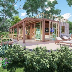 Bản vẽ kiến ​​trúc nhà gỗ hiện đại 12,3x11m - Bản thiết kế nhà nghỉ dưỡng tùy chỉnh