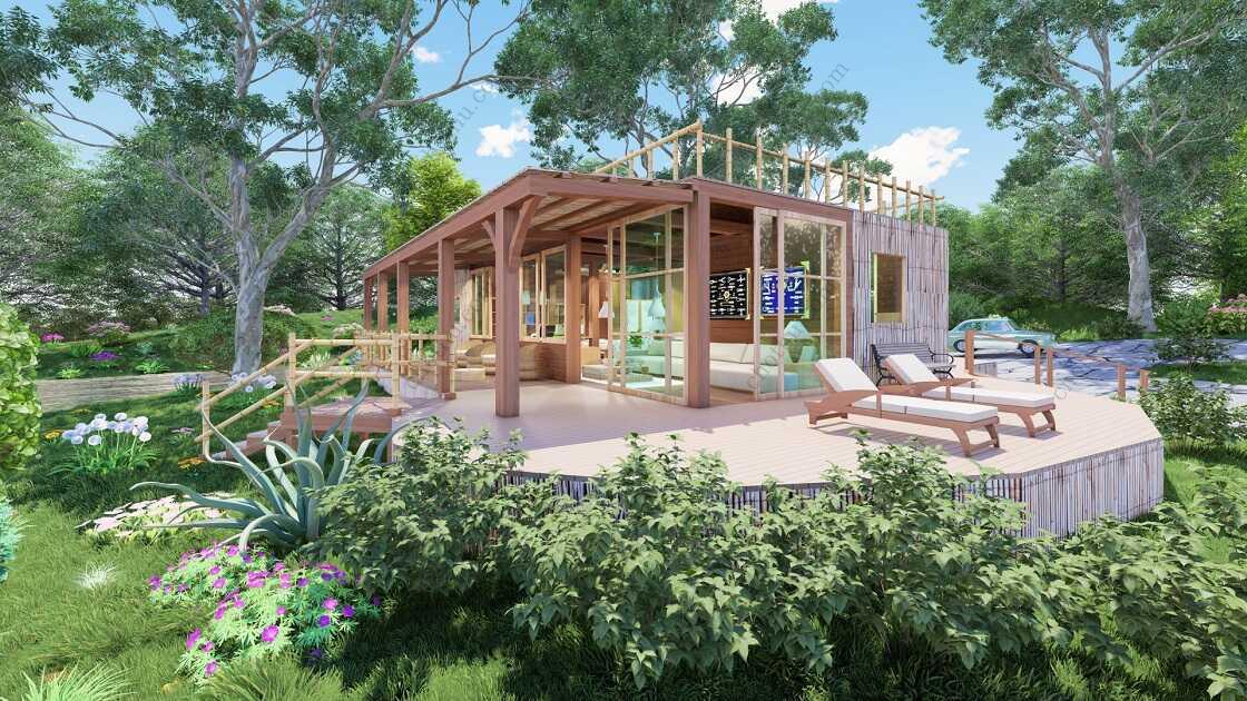 Bản vẽ kiến ​​trúc nhà gỗ hiện đại 12,3x11m - Bản thiết kế nhà nghỉ dưỡng tùy chỉnh