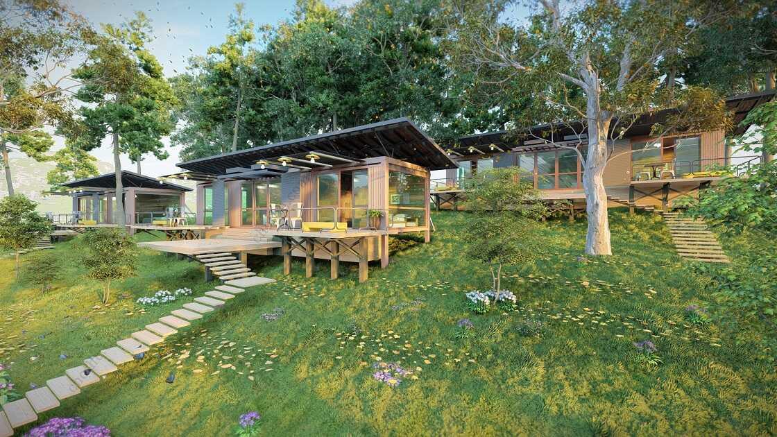 Bản vẽ kiến ​​trúc nhà gỗ hiện đại 14,8x7,3m - Bản thiết kế nhà nghỉ dưỡng tùy chỉnh