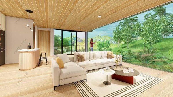 Bản vẽ kiến ​​trúc - Cabin hiện đại 7,3x14,8m có gác xép - Bản thiết kế nhà nghỉ dưỡng tùy chỉnh - Hình ảnh 11