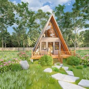 Bản vẽ kiến ​​trúc - Cabin hiện đại 47' x 22' có gác xép - Bản thiết kế nhà nghỉ dưỡng tùy chỉnh