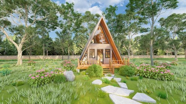 Bản vẽ kiến ​​trúc - Cabin hiện đại 47' x 22' có gác xép - Bản thiết kế nhà nghỉ dưỡng tùy chỉnh
