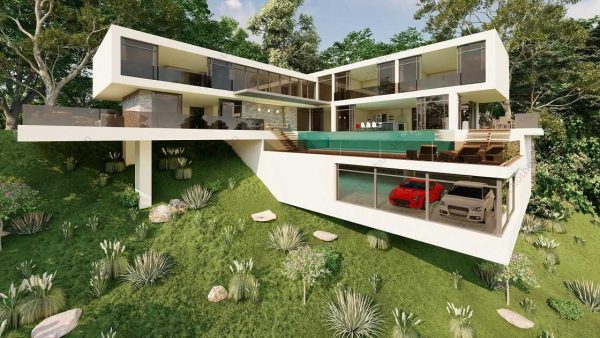Bản vẽ kiến ​​trúc nhà gỗ hiện đại 96' x 88' – Bản thiết kế nhà nghỉ dưỡng tùy chỉnh