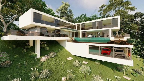 Bản vẽ kiến ​​trúc nhà gỗ hiện đại 96' x 88' – Bản thiết kế nhà nghỉ dưỡng tùy chỉnh - Hình ảnh 2