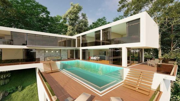 Bản vẽ kiến ​​trúc nhà gỗ hiện đại 96' x 88' – Bản thiết kế nhà nghỉ dưỡng tùy chỉnh - Hình ảnh 8