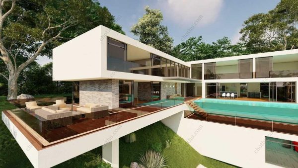 Bản vẽ kiến ​​trúc nhà gỗ hiện đại 96' x 88' – Bản thiết kế nhà nghỉ dưỡng tùy chỉnh - Hình ảnh 9